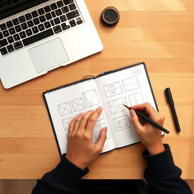 Wireframing a design in a notebook